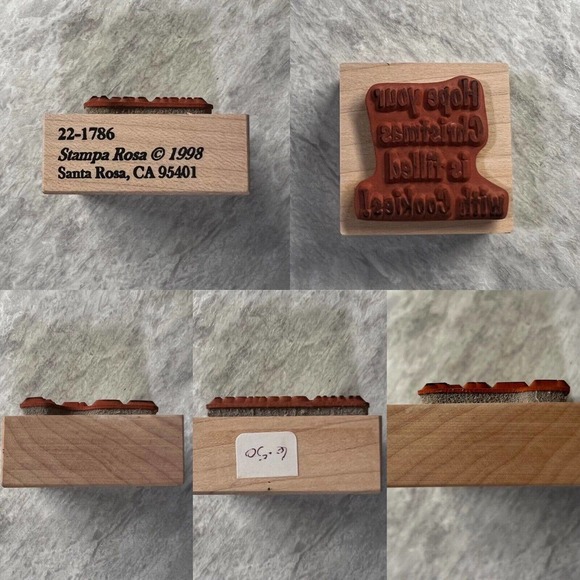 Stampa Rosa Vintage 1998 & 1999 Lot of 2 Christmas Sayings Wood & Rubber Stamps - Picture 4 of 7